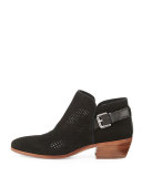 Paula Perforated Suede Bootie, Black