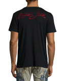 Red & Golden Embellished Eagle Logo T-Shirt, Black