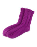 Cashmere-Blend Cozy Ruffled Bedsocks, Wildberry