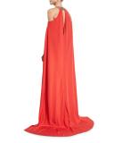 Halter Cold-Shoulder Cape Gown, Geranium