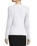 Theresa Long Crochet-Sleeve Merino Sweater