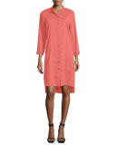 3/4-Sleeve Linen-Blend High-Low Dress