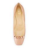 Pyramidame Block-Heel Red Sole Pump, Nude