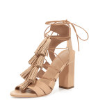 Luz Tassel Lace-Up Leather Sandal, Wheat