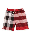 Jeffries Check Swim Trunks, Red, Size 4-14