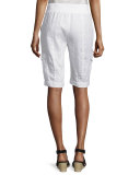Drawstring Organic Linen Cargo Shorts, White