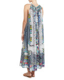 Printed Silk Crepe Halter Maxi Dress, Maasai Mosh