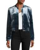 Lexi Velvet Cropped Bomber Jacket, Navy