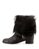 Minka Fur-Cuff Moto Boot, Black
