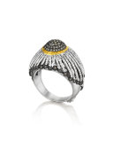 Spring Silver Ring with Gold Dome & Diamonds, Sz 7