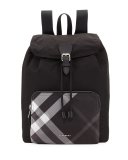 Technical Nylon Packaway Rucksack with Check Trim, Black