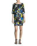 Printed 1/2-Sleeve Easy Dress