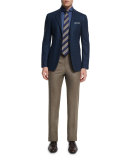 Flannel Flat-Front Trousers, Light Brown