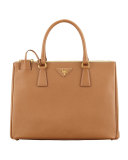 Saffiano Double-Zip Executive Tote Bag, Brown (Caramel)