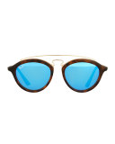 Round Double-Bridge Acetate Sunglasses W/Mirror Lenses