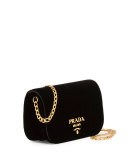 Small Velvet Flap Crossbody Bag, Black