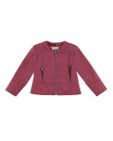 Studded Faux-Leather Jacket, Dark Pink, Size 3-6