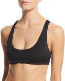 Italian Solid Cross-Back Swim Top, Black