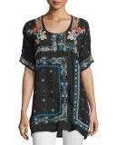 Danny Short-Sleeve Embroidered Blouse, Black