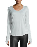 Wave Long-Sleeve Sport Top, Light Gray
