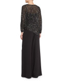 Hand-Beaded Asymmetric Chiffon Blouse, Caviar
