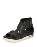 Sport Wide-Strap Leather Sandal, Black
