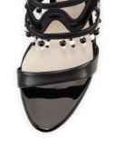 Nereida Beaded Ankle-Wrap Sandal, Black/Multi