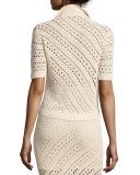 Fontaine Short-Sleeve Crochet Top, Cream