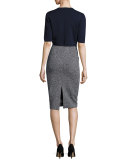 Belted Sleeveless Sheath Dress, Maritime/White