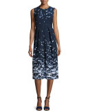 Sleeveless Pixelated A-line Dress, Navy/Multi