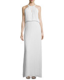 Sleeveless Column Gown W/Keyhole, White