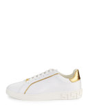 Golden-Trim Leather Low-Top Sneaker, White