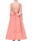 Sleeveless Tie-Back Midi Cocktail Dress, Shell Pink