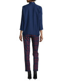 3/4-Sleeve Silk Jacquard Tie-Neck Top, Midnight