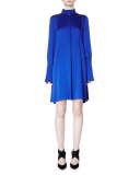 Long-Sleeve Band-Collar A-Line Dress