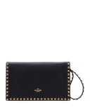 Rockstud Medium Beaded Flap Clutch Bag, Black