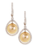 18k Golden South Sea Pearl & Diamond Halo Earrings