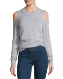 Central Melange Cold-Shoulder Cashmere Sweater, Fog