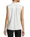 Sleeveless Voile Mock-Neck Blouse, Soft White