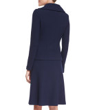 Micro Boucle Knit Fitted Jacket, Navy