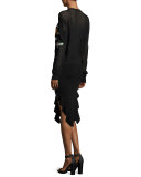 Ruffle-Trim Ponte Pencil Skirt, Black