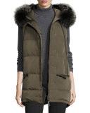 Fur-Trimmed Hooded Puffer Vest, Loden