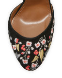 Karlie Embroidered Suede Block-Heel Pump, Black