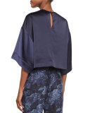 Annie Boxy Stretch Satin Top, Royal