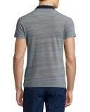 Felix Johnny-Collar Melange Polo Shirt, Navy