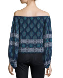 Off-The-Shoulder Balloon-Sleeve Top, Temple Print