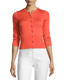 3/4-Sleeve Button-Front Cardigan, Red