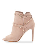 Rockstud Open-Toe 100mm Ankle Boot, Poudre