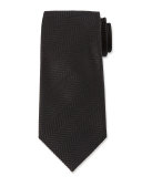 Tweed Herringbone Stripe Silk Tie, Black