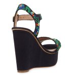 Sonoma Embroidered 120mm Wedge Sandal, Tory Navy/Multi/Green
